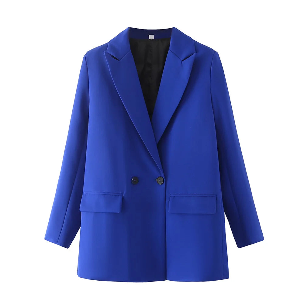 Blazer feminino chique de escritório TRZA, trespassado, vintage, casaco fashion, gola entalhada, manga comprida, agasalho feminino, tops estilosos