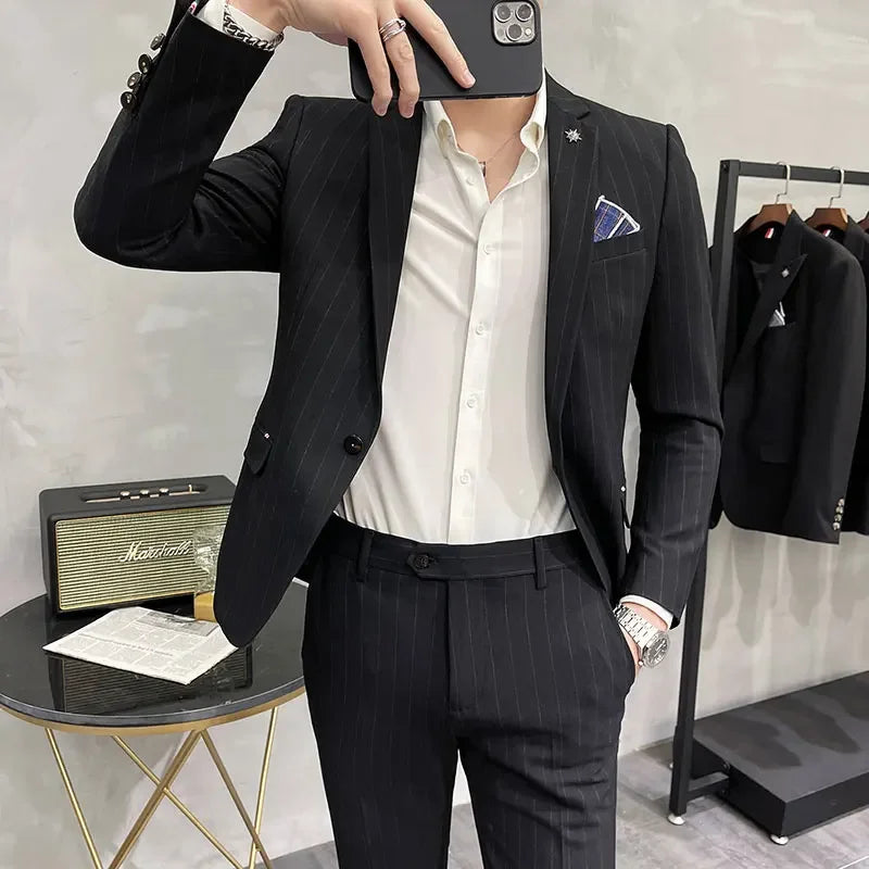 (Terno + Calças) Terno de Noivo de Duas Peças de Alta Qualidade, Casamento, Terno de Alta Qualidade, Negócios, Casual, Banquete, Tudo, Traje Homme De Luxe