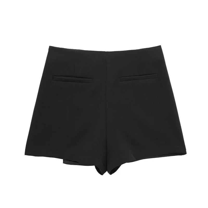 TRAF 2024 Falda pantalón asimétrica para mujer, minifalda negra de cintura alta, pantalones cortos informales tipo bermudas para mujer, faldas cortas de verano para mujer