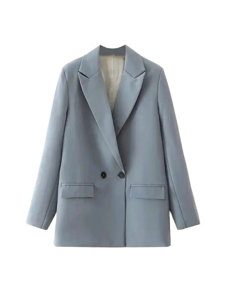 Blazer feminino chique de escritório TRZA, trespassado, vintage, casaco fashion, gola entalhada, manga comprida, agasalho feminino, tops estilosos