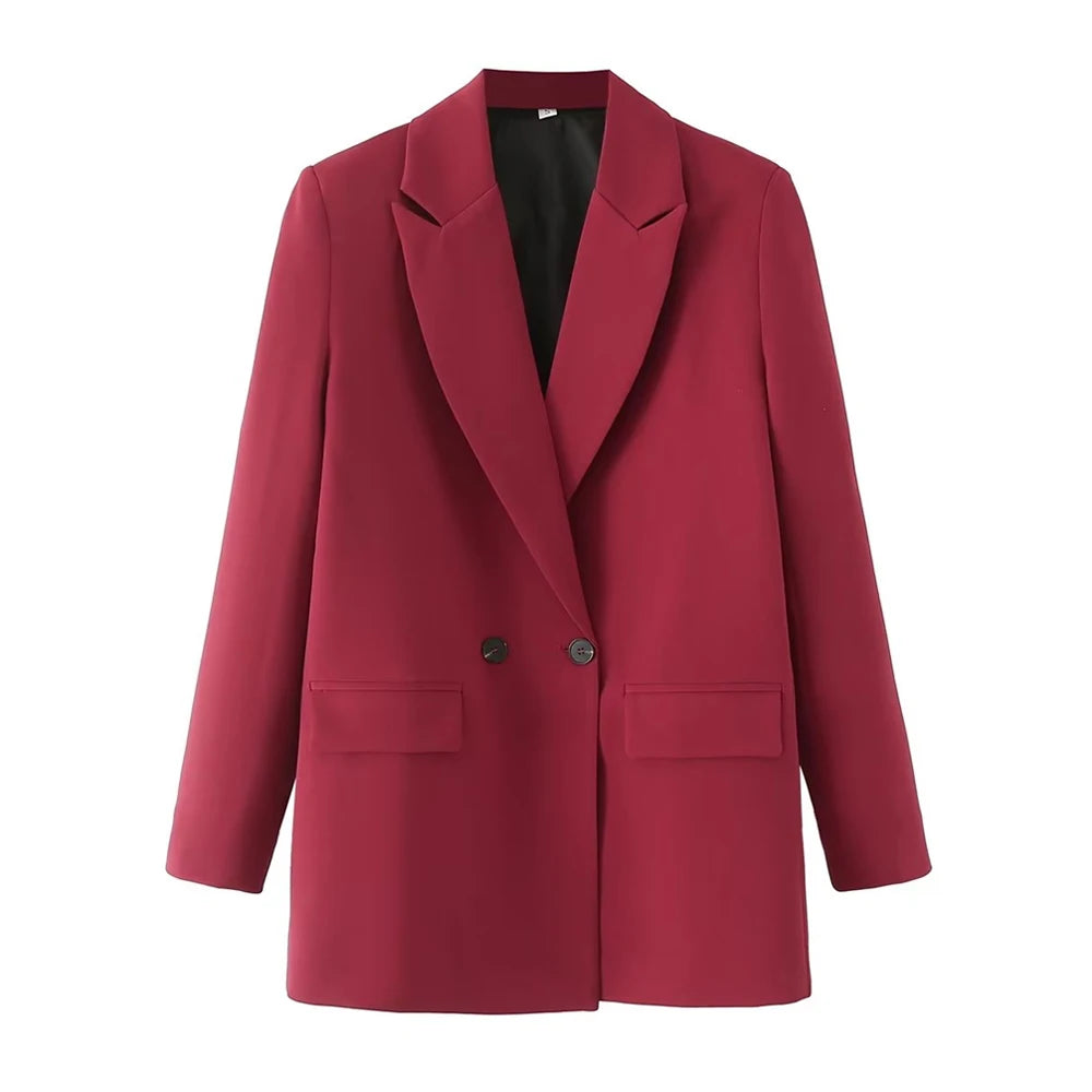 Blazer feminino chique de escritório TRZA, trespassado, vintage, casaco fashion, gola entalhada, manga comprida, agasalho feminino, tops estilosos