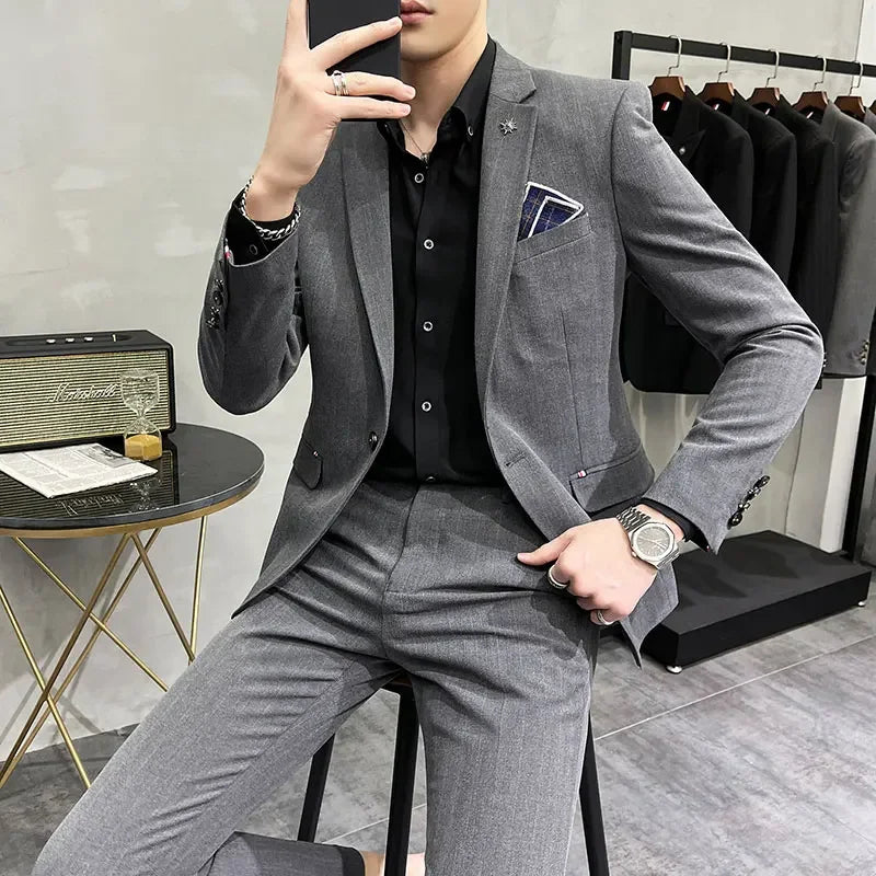 (Terno + Calças) Terno de Noivo de Duas Peças de Alta Qualidade, Casamento, Terno de Alta Qualidade, Negócios, Casual, Banquete, Tudo, Traje Homme De Luxe