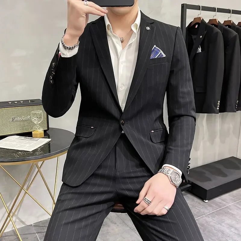 (Terno + Calças) Terno de Noivo de Duas Peças de Alta Qualidade, Casamento, Terno de Alta Qualidade, Negócios, Casual, Banquete, Tudo, Traje Homme De Luxe