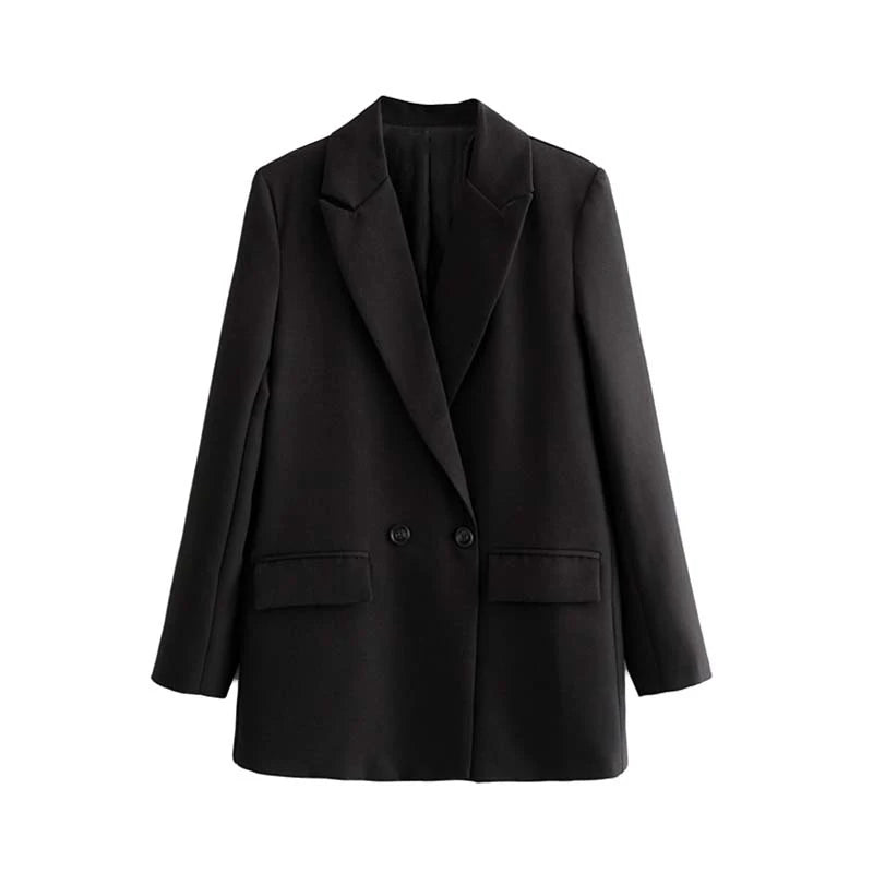 Blazer feminino chique de escritório TRZA, trespassado, vintage, casaco fashion, gola entalhada, manga comprida, agasalho feminino, tops estilosos