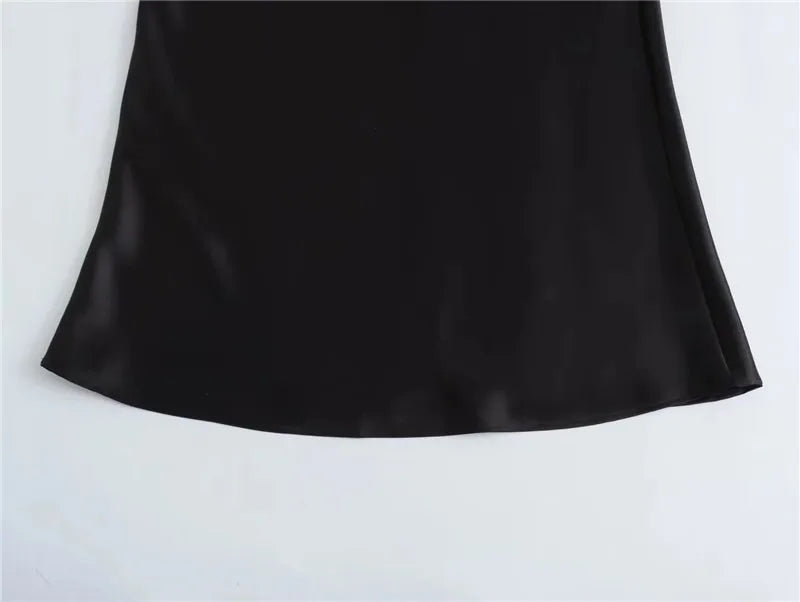 TRAF Mulher 2024 Saia de cetim feminina cintura alta saias longas para mulheres verão saia midi preta escritório elegante saias femininas