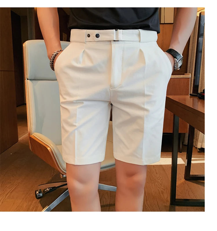 Shorts de terno estilo britânico de verão em 4 cores 2023, masculino, Nápoles, casual, slim fit, calça curta, fashion, slim fit, cor sólida