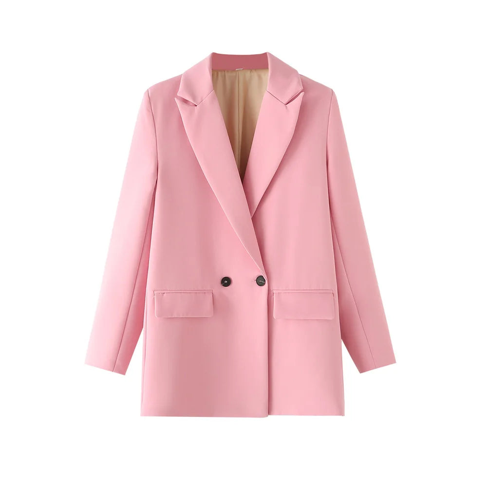 Blazer feminino chique de escritório TRZA, trespassado, vintage, casaco fashion, gola entalhada, manga comprida, agasalho feminino, tops estilosos