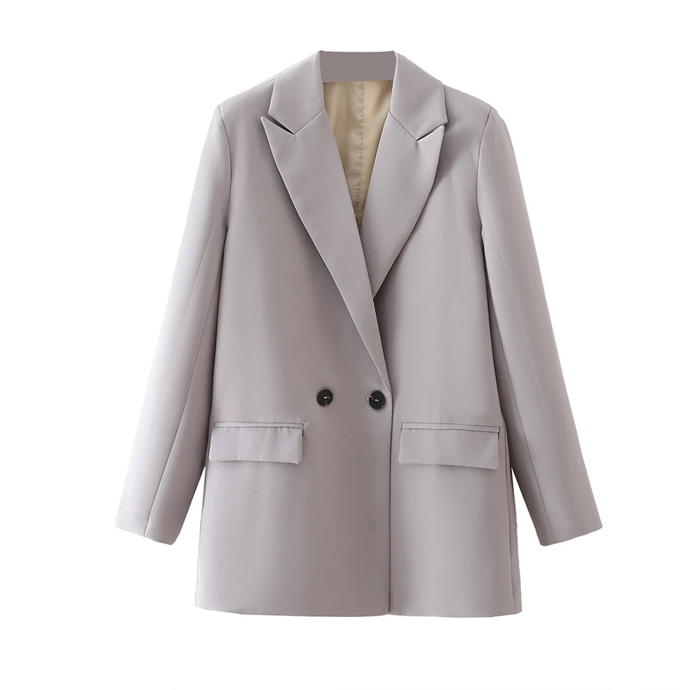 Blazer feminino chique de escritório TRZA, trespassado, vintage, casaco fashion, gola entalhada, manga comprida, agasalho feminino, tops estilosos