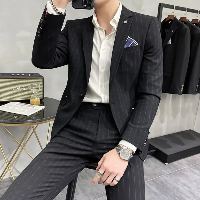 (Terno + Calças) Terno de Noivo de Duas Peças de Alta Qualidade, Casamento, Terno de Alta Qualidade, Negócios, Casual, Banquete, Tudo, Traje Homme De Luxe