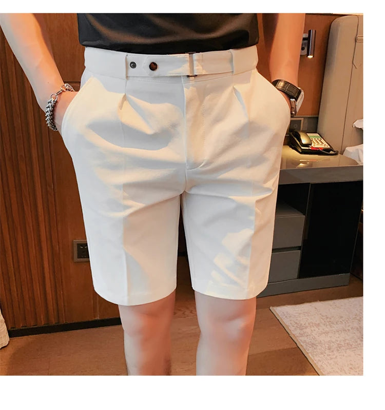 Shorts de terno estilo britânico de verão em 4 cores 2023, masculino, Nápoles, casual, slim fit, calça curta, fashion, slim fit, cor sólida