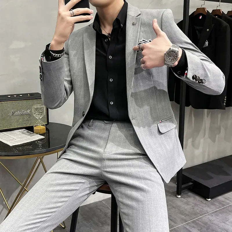 (Terno + Calças) Terno de Noivo de Duas Peças de Alta Qualidade, Casamento, Terno de Alta Qualidade, Negócios, Casual, Banquete, Tudo, Traje Homme De Luxe