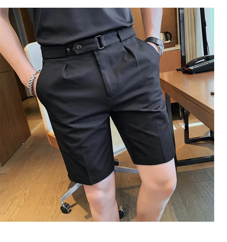 Shorts de terno estilo britânico de verão em 4 cores 2023, masculino, Nápoles, casual, slim fit, calça curta, fashion, slim fit, cor sólida