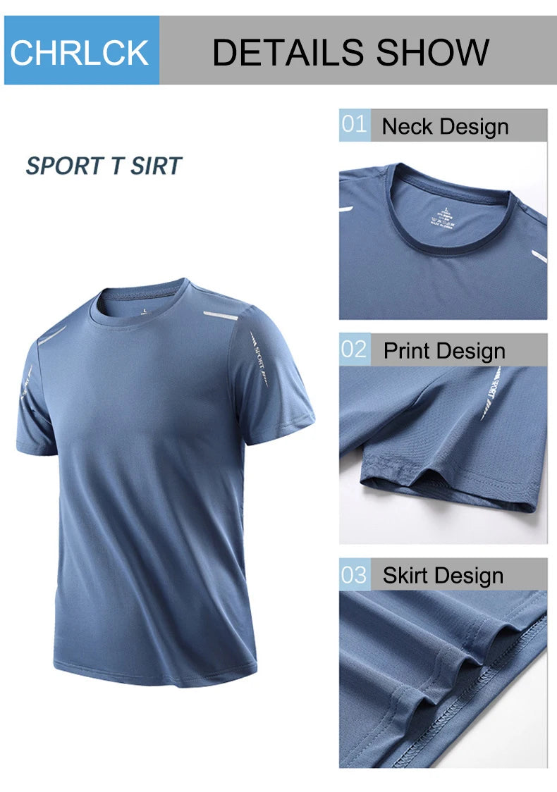 CHRLCK Camisetas masculinas de corrida de secagem rápida, respiráveis, para caminhada, pesca, com elasticidade macia, para esportes ao ar livre, camiseta curta de verão