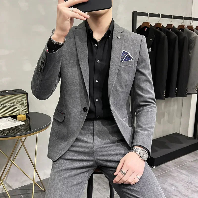 (Terno + Calças) Terno de Noivo de Duas Peças de Alta Qualidade, Casamento, Terno de Alta Qualidade, Negócios, Casual, Banquete, Tudo, Traje Homme De Luxe
