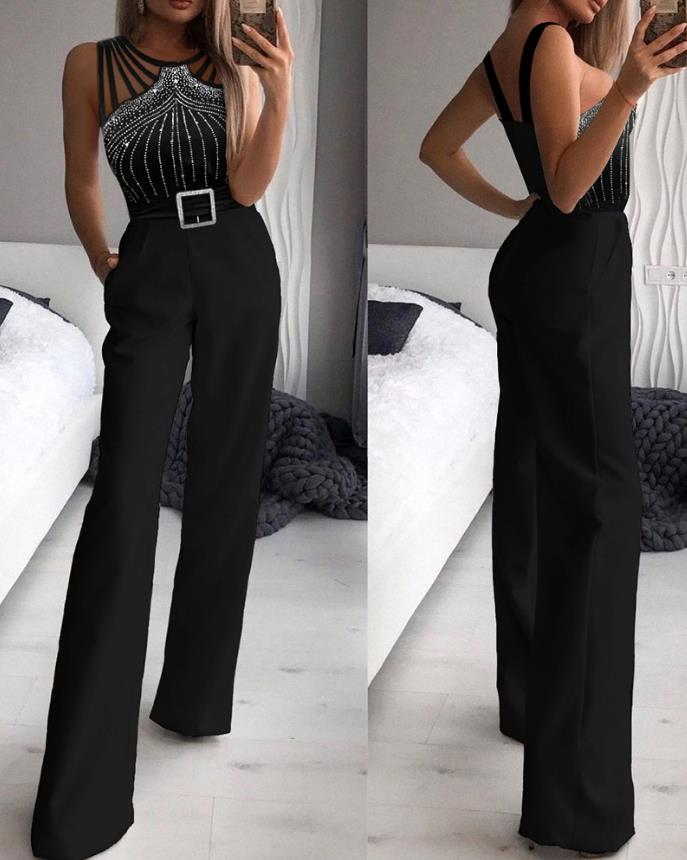 Macacão feminino sexy 2023, gola virada para baixo, sem mangas, skinny, alargado, peça única, roupa da moda, macacão