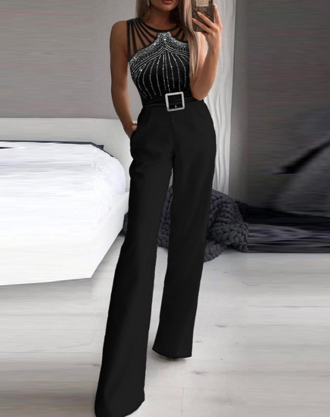 Macacão feminino sexy 2023, gola virada para baixo, sem mangas, skinny, alargado, peça única, roupa da moda, macacão