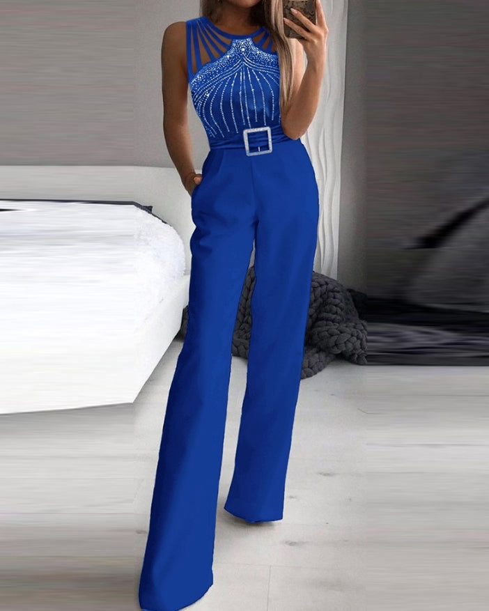 Macacão feminino sexy 2023, gola virada para baixo, sem mangas, skinny, alargado, peça única, roupa da moda, macacão