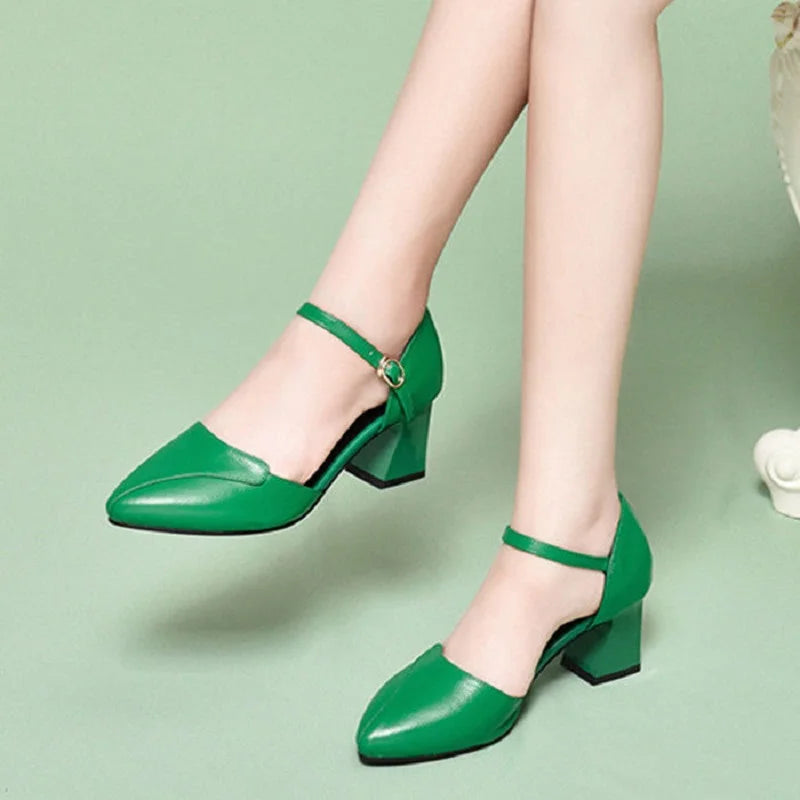 Zapatos clásicos Cresfimix de alta calidad para mujer, con tacón cuadrado rosa, para oficina y fiesta, con tacón flocado negro, A5986