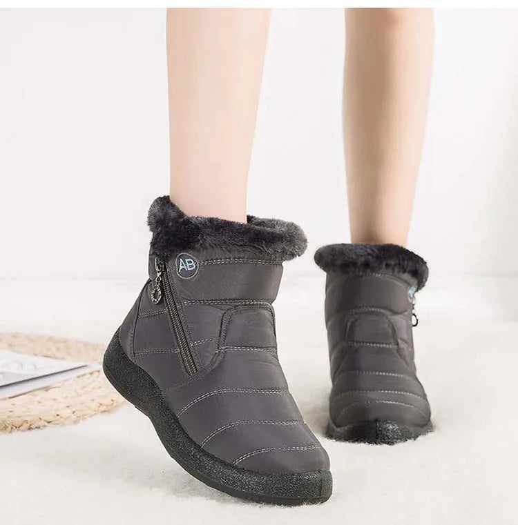 Botas de nieve para mujer, botas cómodas para mujer, zapatos impermeables para mujer, zapatos con cremallera, botas de invierno de piel suave para mujer, botas para mujer