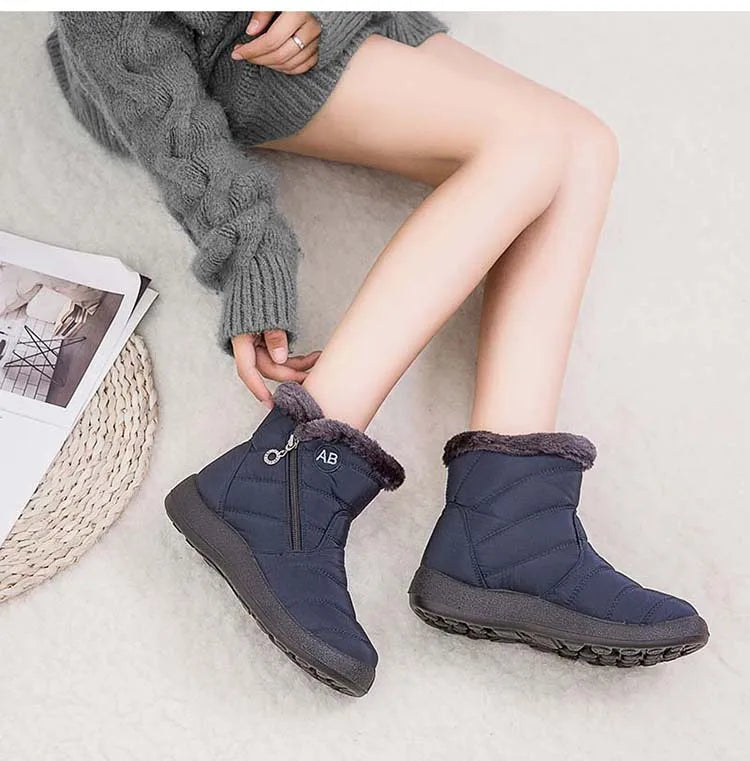 Botas de nieve para mujer, botas cómodas para mujer, zapatos impermeables para mujer, zapatos con cremallera, botas de invierno de piel suave para mujer, botas para mujer