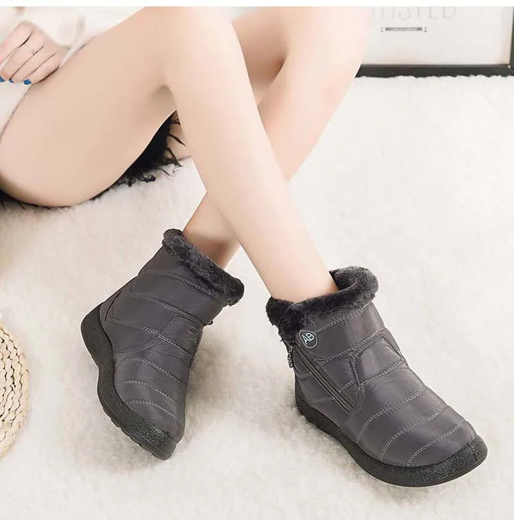 Botas de nieve para mujer, botas cómodas para mujer, zapatos impermeables para mujer, zapatos con cremallera, botas de invierno de piel suave para mujer, botas para mujer