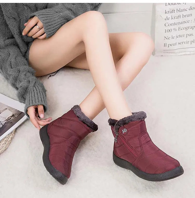 Botas de nieve para mujer, botas cómodas para mujer, zapatos impermeables para mujer, zapatos con cremallera, botas de invierno de piel suave para mujer, botas para mujer