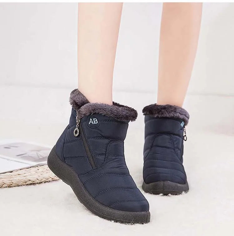Botas de nieve para mujer, botas cómodas para mujer, zapatos impermeables para mujer, zapatos con cremallera, botas de invierno de piel suave para mujer, botas para mujer