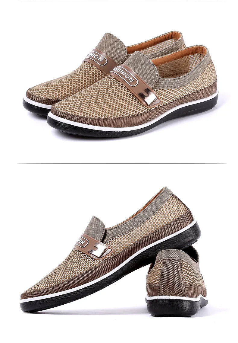 New Summer Breathable Mesh Men Shoes Lightweight Flat Casual Fashion Designer Men Loafers Beige