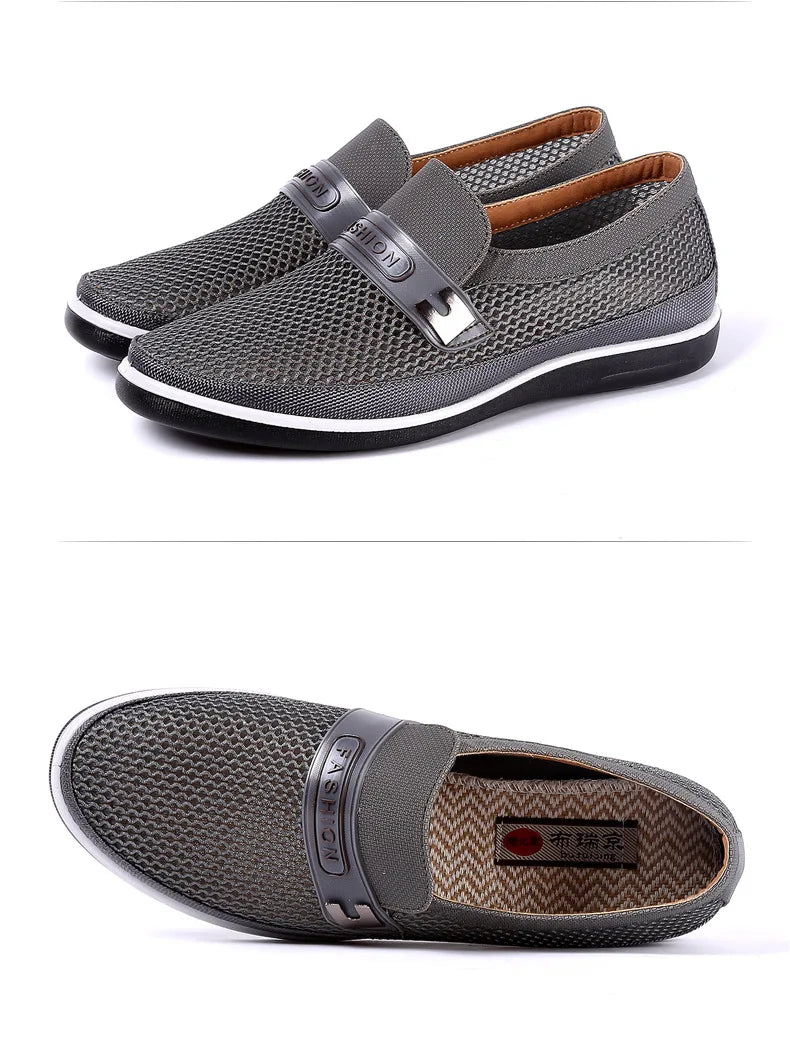 New Summer Breathable Mesh Men Shoes Lightweight Flat Casual Fashion Designer Men Loafers Beige