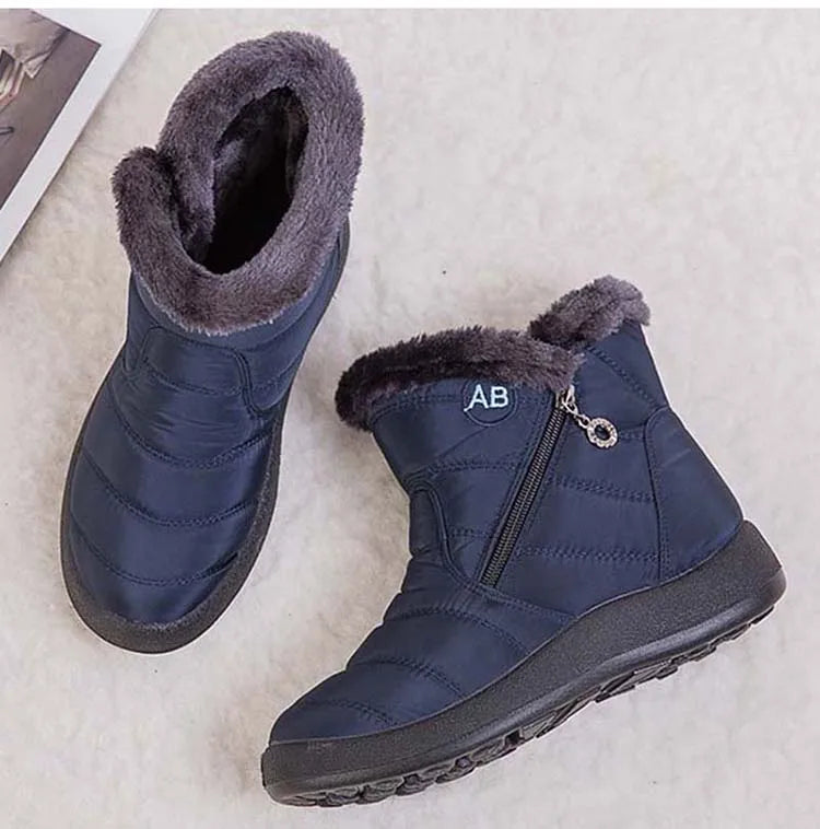 Botas de nieve para mujer, botas cómodas para mujer, zapatos impermeables para mujer, zapatos con cremallera, botas de invierno de piel suave para mujer, botas para mujer