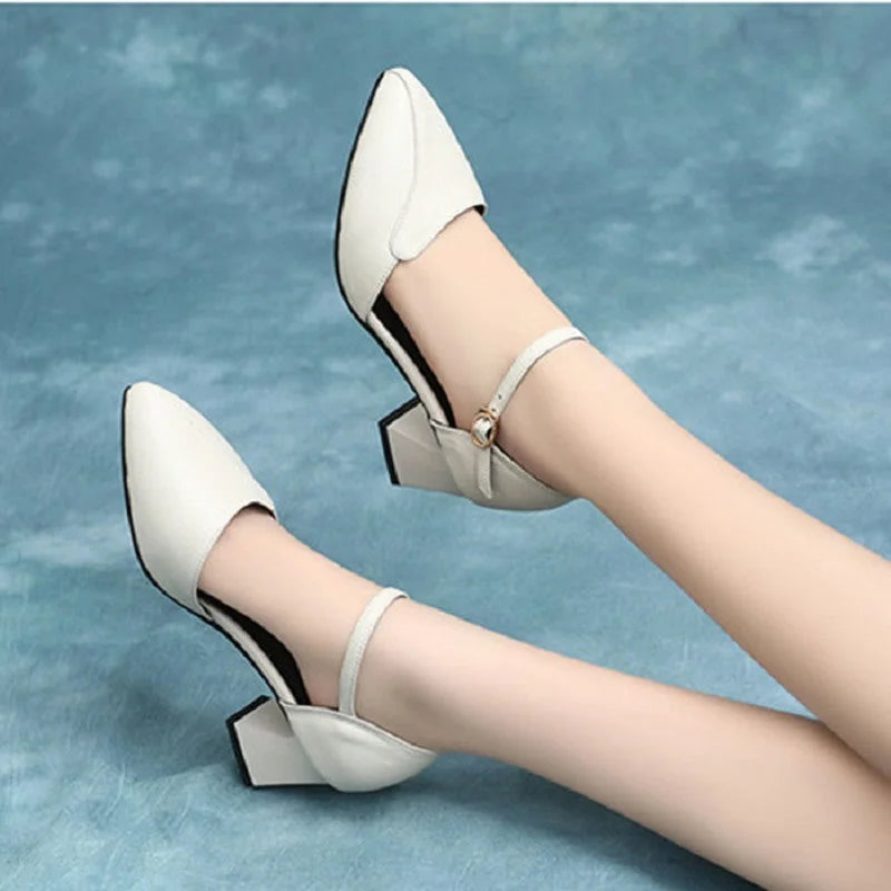 Zapatos clásicos Cresfimix de alta calidad para mujer, con tacón cuadrado rosa, para oficina y fiesta, con tacón flocado negro, A5986