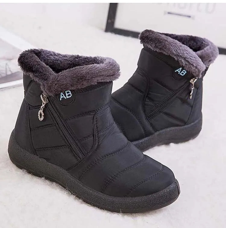 Botas de nieve para mujer, botas cómodas para mujer, zapatos impermeables para mujer, zapatos con cremallera, botas de invierno de piel suave para mujer, botas para mujer