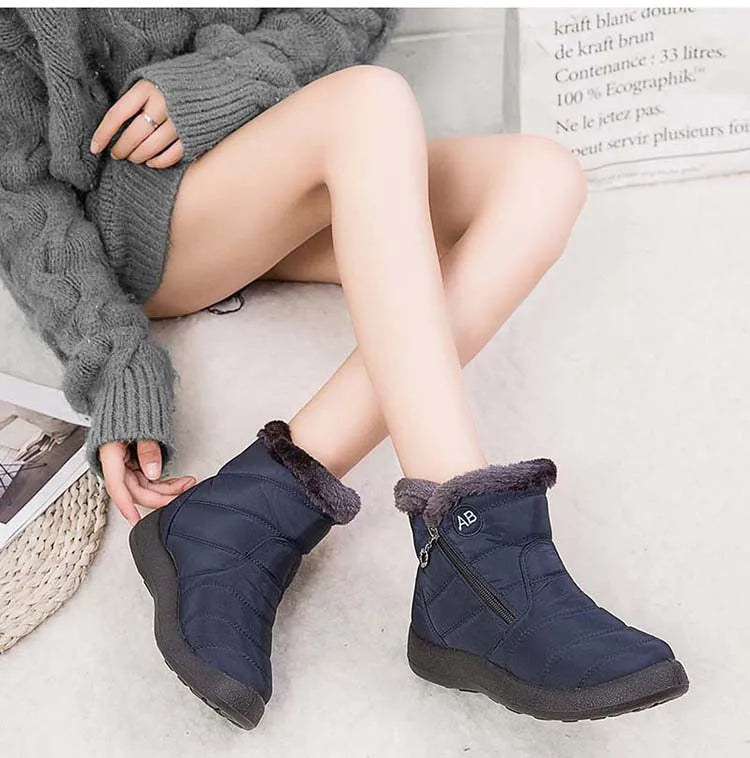 Botas de nieve para mujer, botas cómodas para mujer, zapatos impermeables para mujer, zapatos con cremallera, botas de invierno de piel suave para mujer, botas para mujer