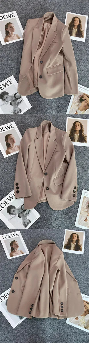 Jaqueta feminina nova na moda coreana, terno pequeno, blusa marrom, casaco, roupas soltas, retas, temperamento fino, blazer para mulheres chique