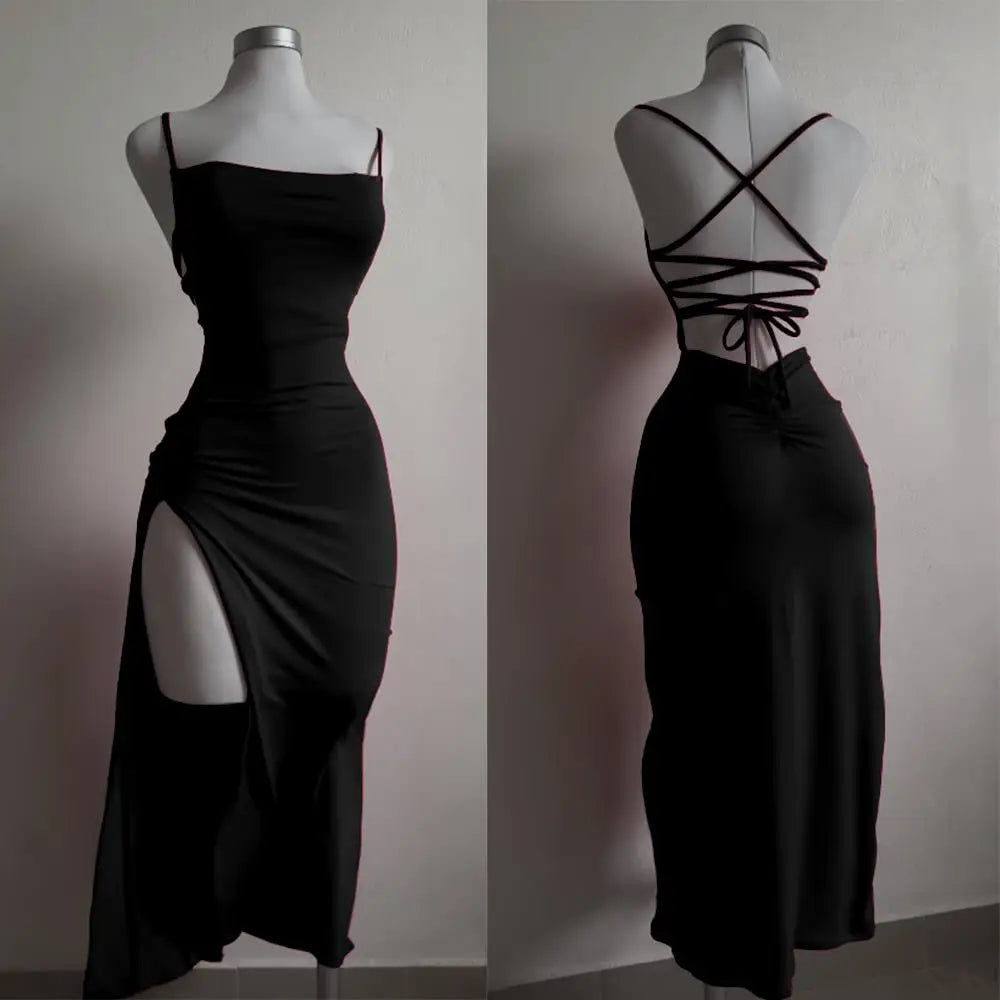 Vestido nuevo explosivo de verano 2024, vestido de alta sensibilidad con tirantes tipo halter y bolso Spice Girl a la cadera.