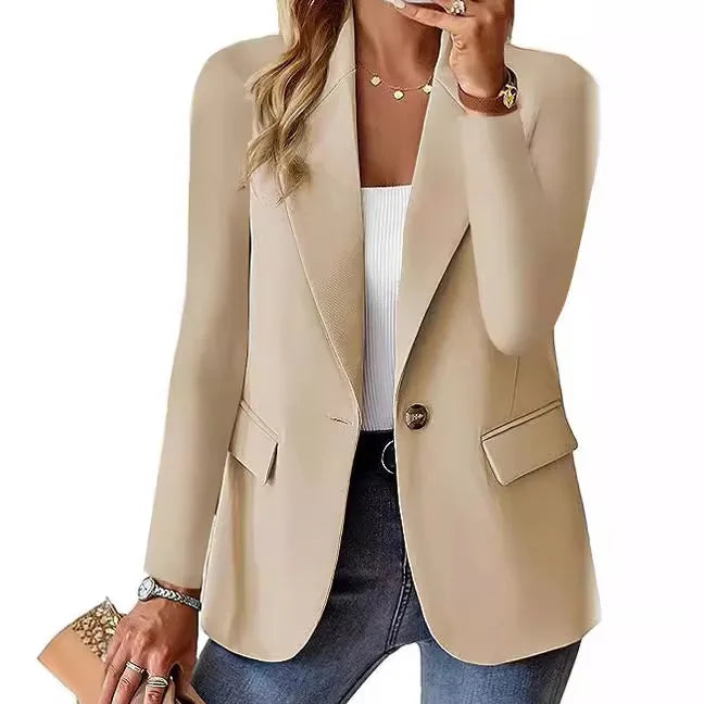 Blazer casual feminino da moda 2024 primavera outono novo cor sólida gola virada para baixo manga comprida casaco elegante para escritório