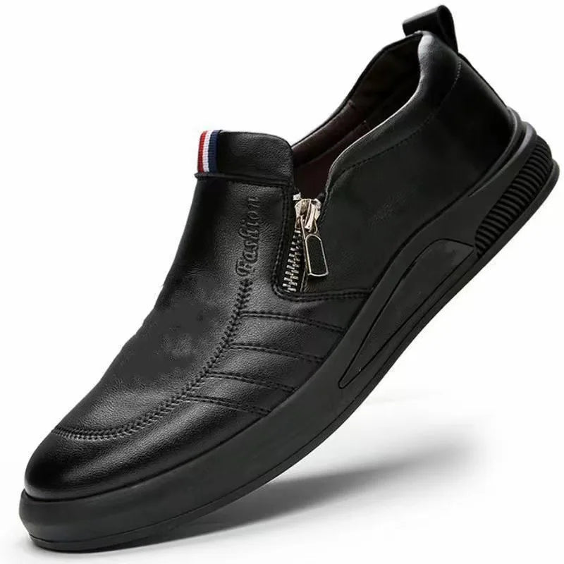 Zapatos casuales de piel sintética para hombre, mocasines de marca de moda, zapatillas de negocios con cremallera, mocasines cómodos, zapatillas deportivas para hombre