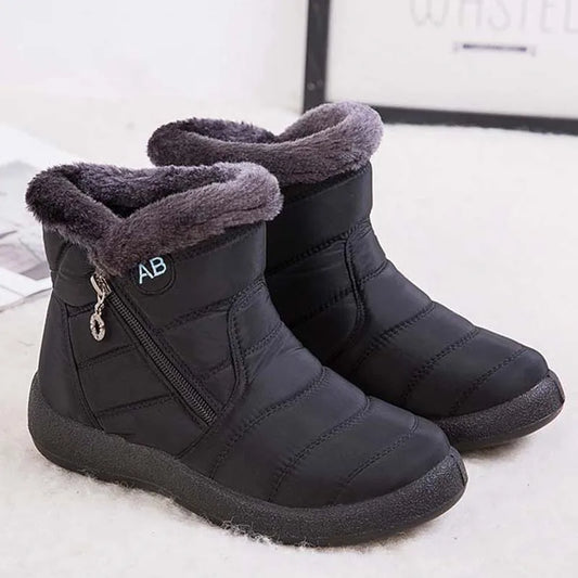 Botas de neve femininas, botas femininas confortáveis, sapatos impermeáveis para mulheres, sapatos com zíper, botas femininas de pele macia para inverno, botas femininas