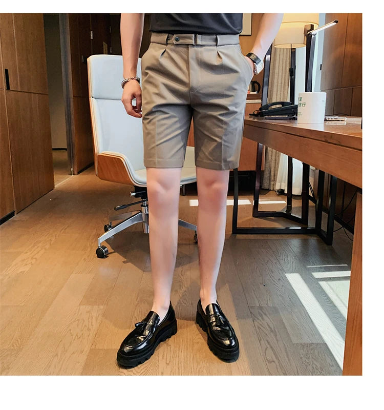 Shorts de terno estilo britânico de verão em 4 cores 2023, masculino, Nápoles, casual, slim fit, calça curta, fashion, slim fit, cor sólida