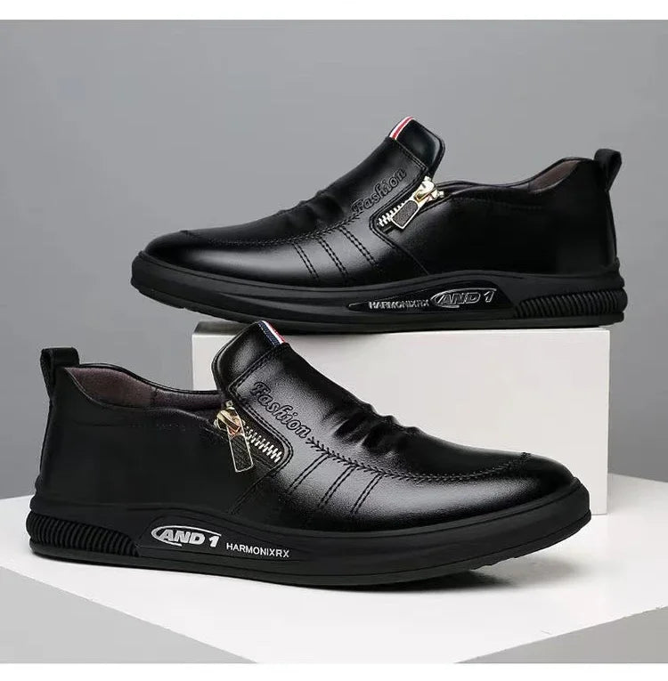 Zapatos casuales de piel sintética para hombre, mocasines de marca de moda, zapatillas de negocios con cremallera, mocasines cómodos, zapatillas deportivas para hombre