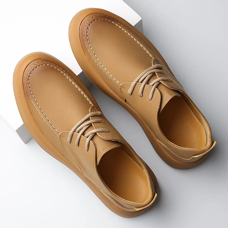 Men's retro handmade leather casual lace-up shoes, non-slip sole, classic stitching, comfortable, slip-on, spring and summer, work