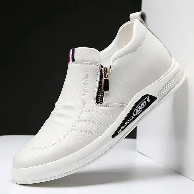 Zapatos casuales de piel sintética para hombre, mocasines de marca de moda, zapatillas de negocios con cremallera, mocasines cómodos, zapatillas deportivas para hombre