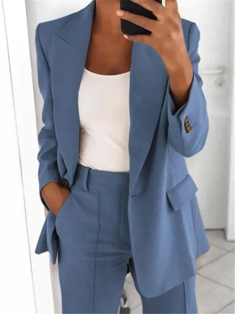 Blazer feminino casual de manga comprida, cor sólida, gola alta, temperamento simples, tamanho grande, 2025 S-5XL