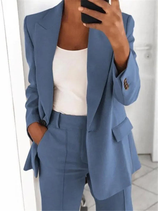 Blazer feminino casual de manga comprida, cor sólida, gola alta, temperamento simples, tamanho grande, 2025 S-5XL