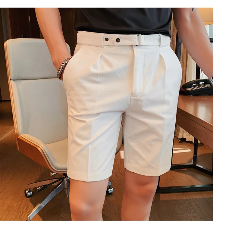 Shorts de terno estilo britânico de verão em 4 cores 2023, masculino, Nápoles, casual, slim fit, calça curta, fashion, slim fit, cor sólida
