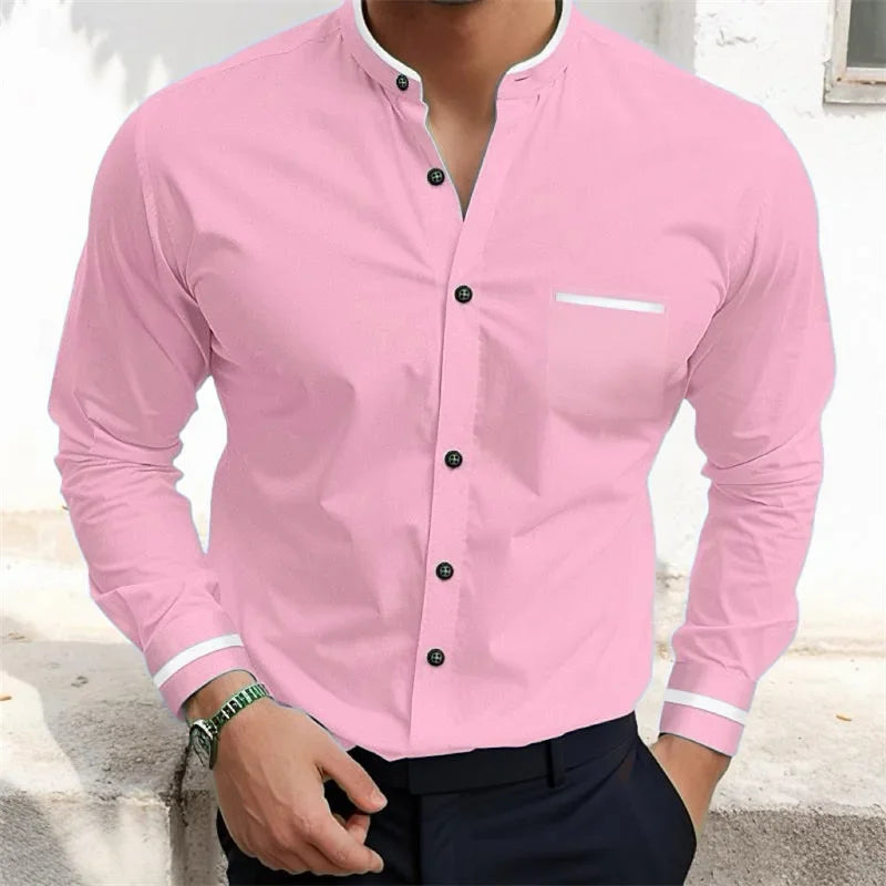 Camisa de manga larga para hombre, nueva, estilo informal, de negocios, de color sólido, con bolsillo de solapa, cómoda y de uso diario para hombre de Europa y América.