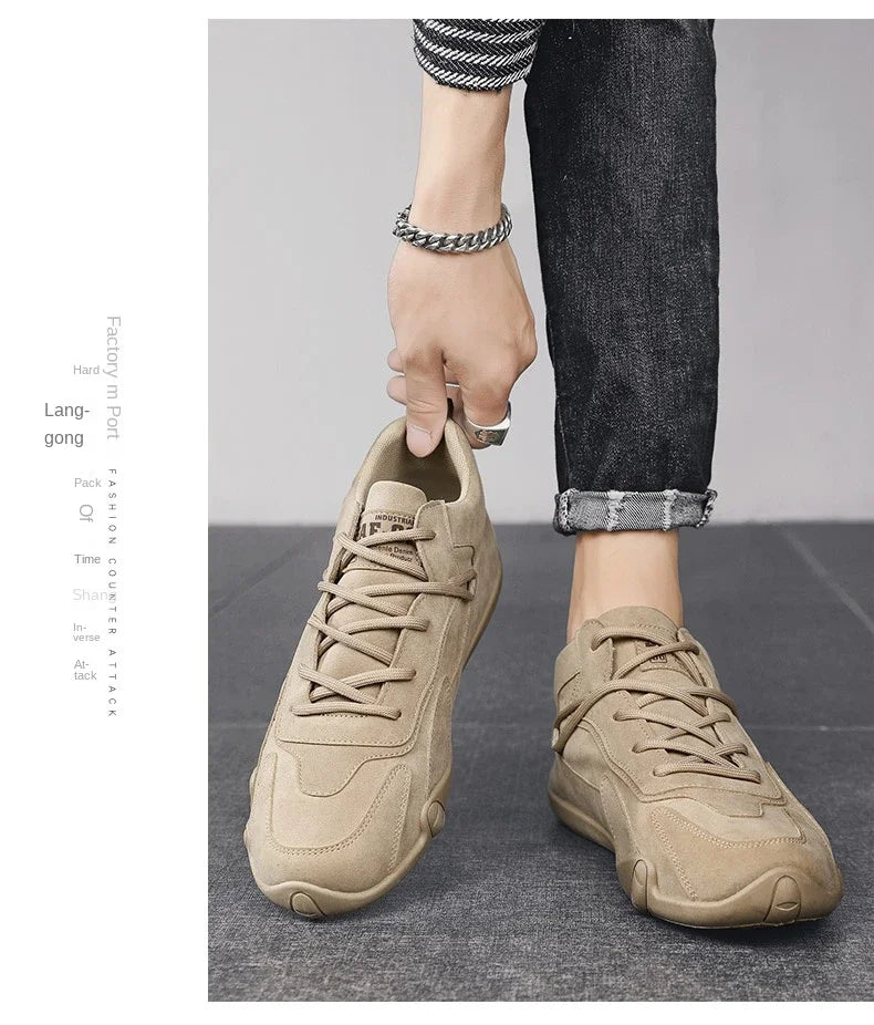 Botines para hombre, primavera 2024, zapatillas informales para hombre, antideslizantes, color caqui, zapatos de trabajo para hombre, botas cortas, mocasines con cordones, zapatillas para hombre