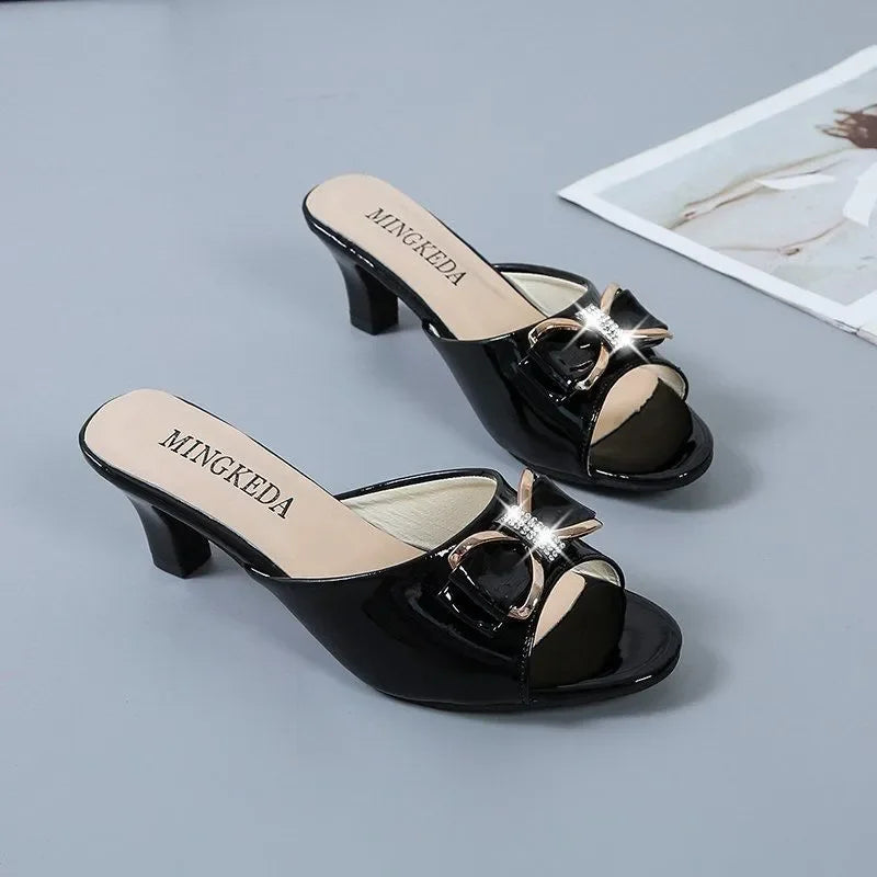 Zapatos de moda para mujer, tallas grandes, punta abierta, alta calidad, primavera, tacón cuadrado, zapatos informales de oficina CA126