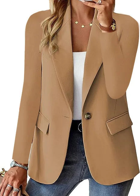 Blazer casual feminino da moda 2024 primavera outono novo cor sólida gola virada para baixo manga comprida casaco elegante para escritório