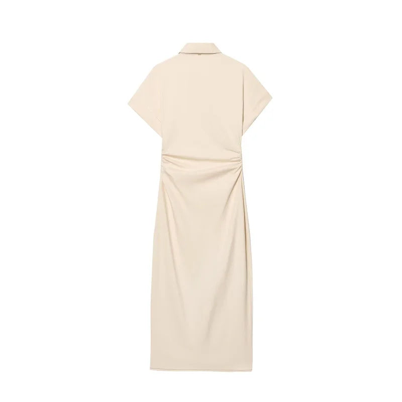 Vestido MIDI de mezclilla con solapa y cremallera lateral, estilo ETJ 2025 traf Primavera 1975, cintura arrugada, elegante y ajustado.
